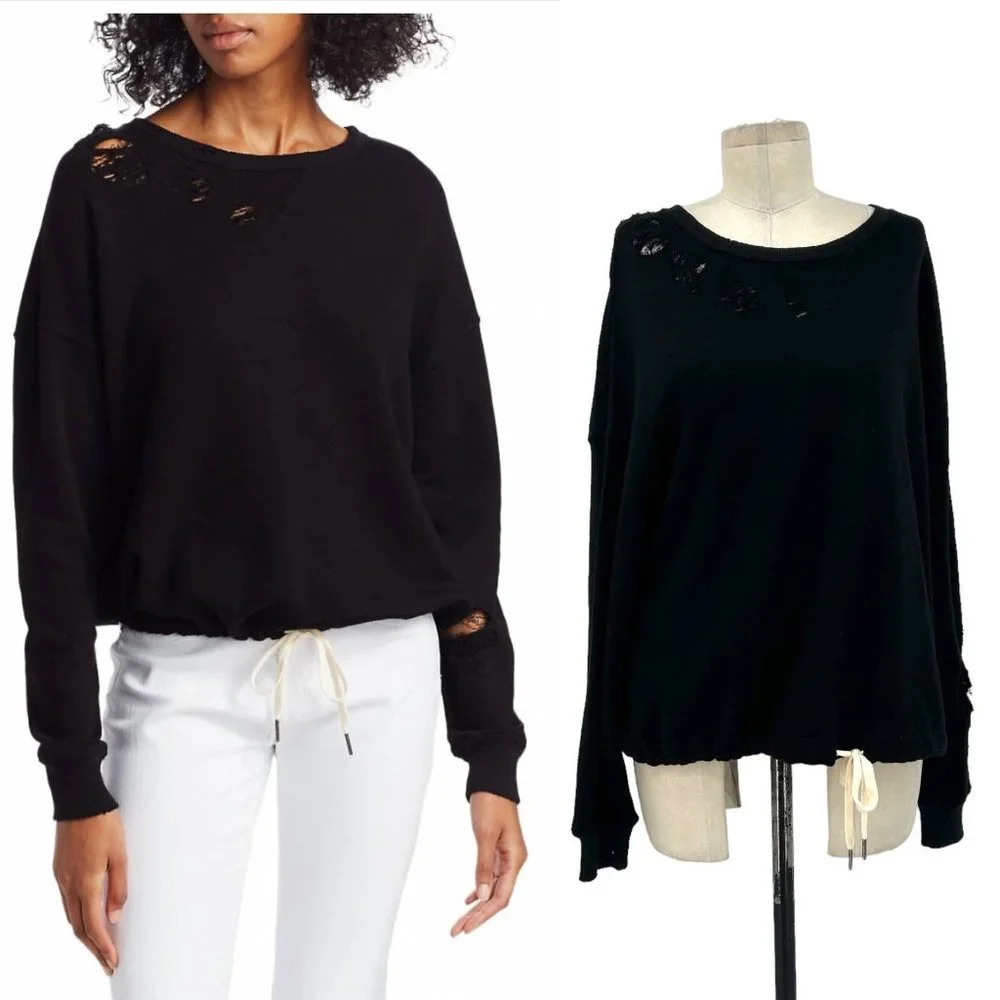 n:philanthropy‎ Olympia Distressed Sweatshirt in Black Cat Size Medium